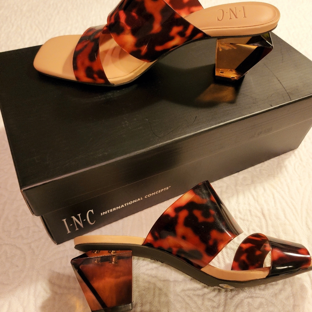 Brown Calantha Clear Vinyl Square Toe slip on dress sandals Size 6.5